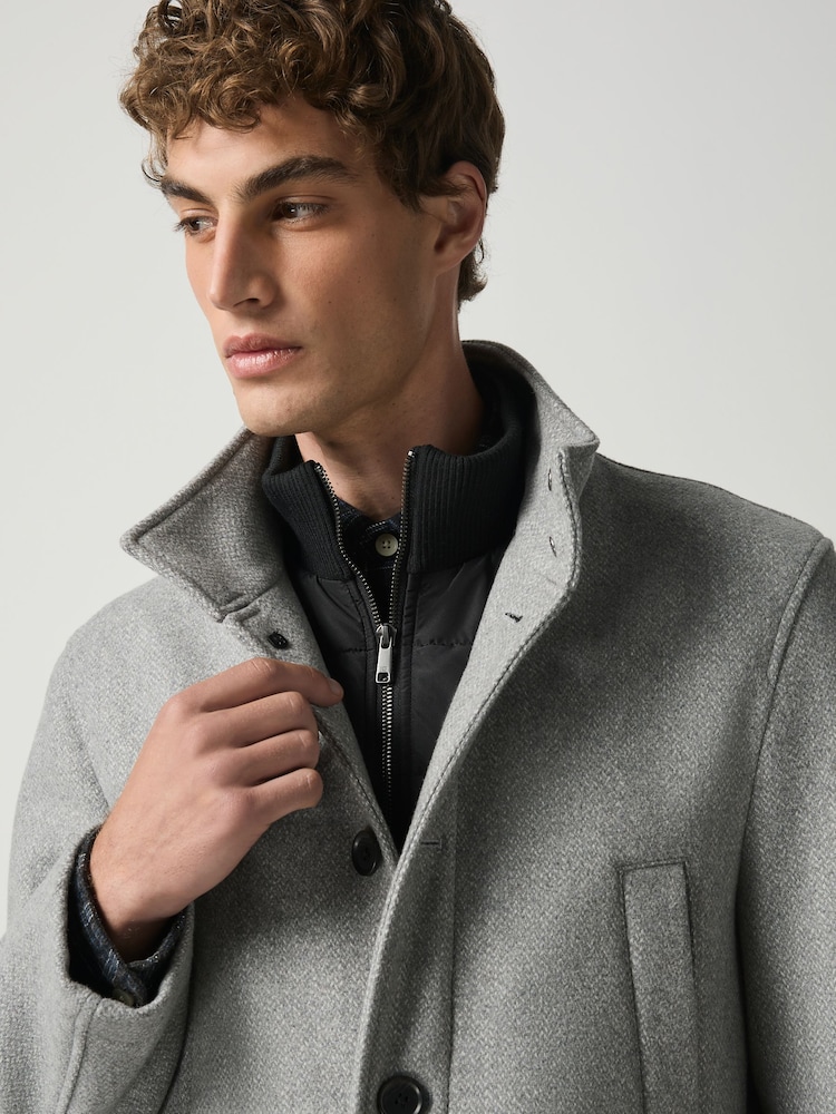 Grey Wool Blend Mock Gilet Herringbone Padded Coat - Image 5 of 5