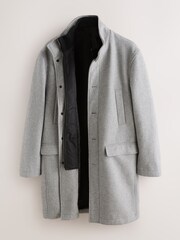 siva - Volnen Blend Mock Gilet Herringbone podloženi plašči - Slika 7 iz 11