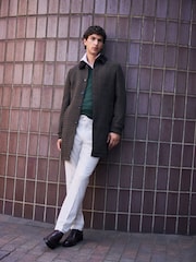 بني - Wool Blend Pattern Mac With Cord Collar Coat - صورة 1 من 4
