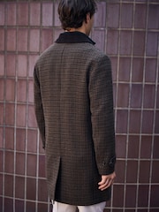 بني - Wool Blend Pattern Mac With Cord Collar Coat - صورة 2 من 4