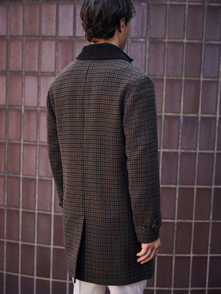 بني - Wool Blend Pattern Mac With Cord Collar Coat - صورة 2 من 4