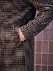 بني - Wool Blend Pattern Mac With Cord Collar Coat - صورة 3 من 4
