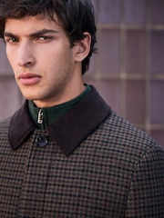 بني - Wool Blend Pattern Mac With Cord Collar Coat - صورة 4 من 4