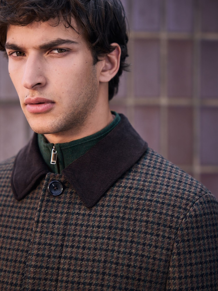 بني - Wool Blend Pattern Mac With Cord Collar Coat - صورة 4 من 4