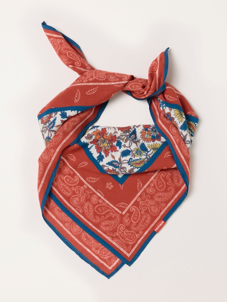 FatFace Rust Red Paisley Floral Square Scarf - Image 1 of 3 FatFace Rust Red Paisley Floral Square Scarf - Image 1 of 3