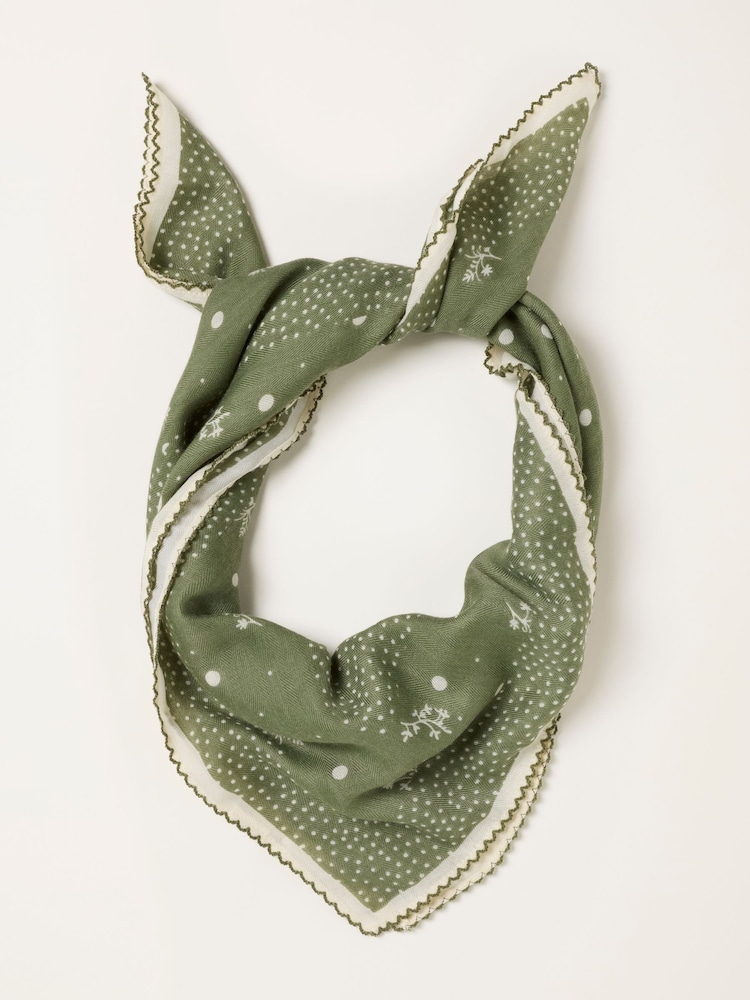 FatFace Green Floral Spot Printed Square Scarf - Image 1 of 3