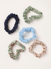 FatFace Green 5 Pack Floral Satin Scrunchies - Image 1 of 2
