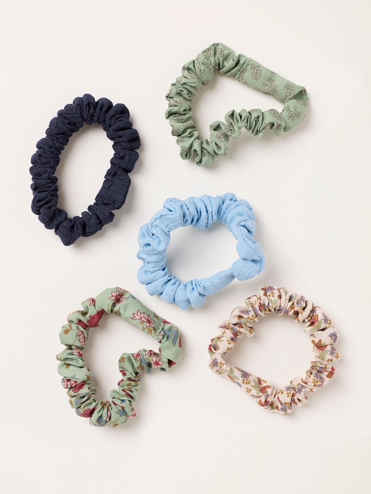 FatFace Green 5 Pack Floral Satin Scrunchies - Image 1 of 2 FatFace Green 5 Pack Floral Satin Scrunchies - Image 1 of 2