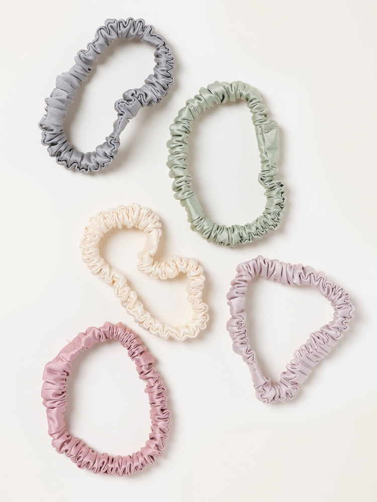 FatFace Multi 5 Pack Plain Satin Scrunchies - Image 1 of 2 FatFace Multi 5 Pack Plain Satin Scrunchies - Image 1 of 2