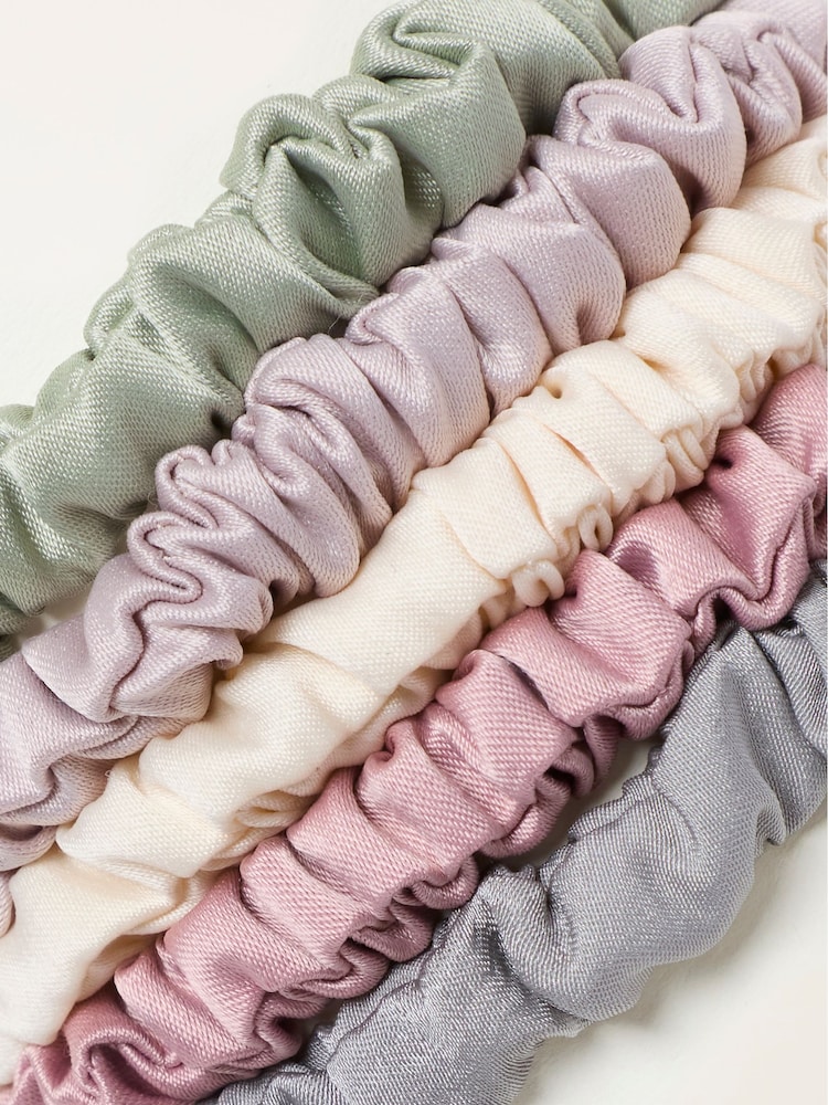 FatFace Multi 5 Pack Plain Satin Scrunchies - Image 2 of 2 FatFace Multi 5 Pack Plain Satin Scrunchies - Image 2 of 2