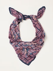 FatFace Pink Check Floral Printed Square Scarf - Image 1 of 3