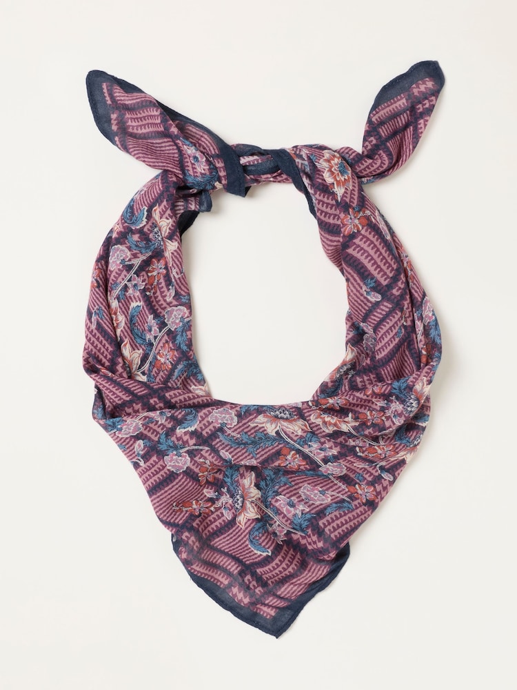FatFace Pink Check Floral Printed Square Scarf - Image 1 of 3 FatFace Pink Check Floral Printed Square Scarf - Image 1 of 3