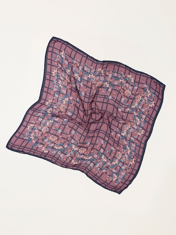 FatFace Pink Check Floral Printed Square Scarf - Image 2 of 3 FatFace Pink Check Floral Printed Square Scarf - Image 2 of 3