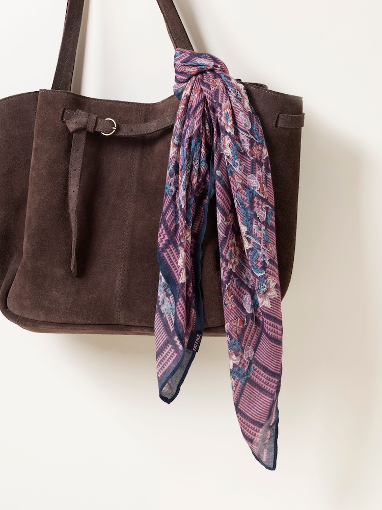 FatFace Pink Check Floral Printed Square Scarf - Image 3 of 3 FatFace Pink Check Floral Printed Square Scarf - Image 3 of 3