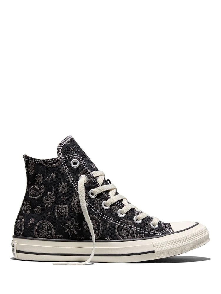 Converse Black Chuck Taylor All Star Paisley Pop High Trainers - Image 1 of 5 Converse Black Chuck Taylor All Star Paisley Pop High Trainers - Image 1 of 5