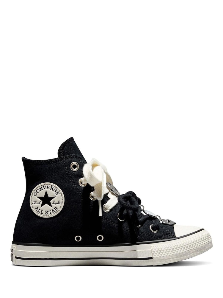 Converse Black Chuck Taylor All Star Floral Charm High Trainers - Image 1 of 12 Converse Black Chuck Taylor All Star Floral Charm High Trainers - Image 1 of 12