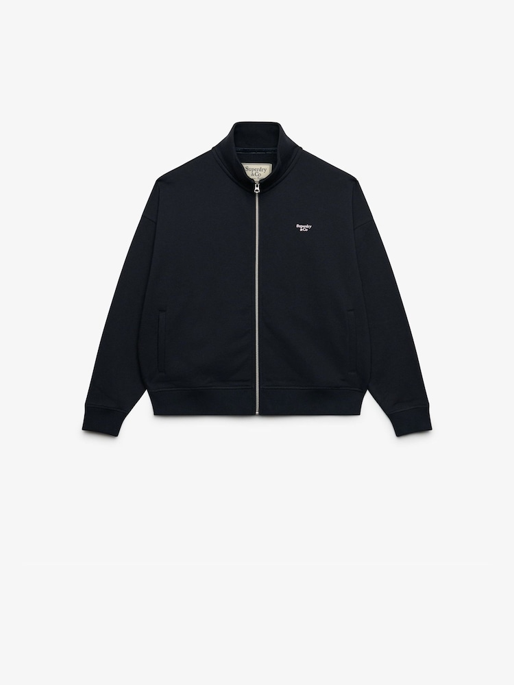 Superdry Blue Signature Embroided Oversized Sweat Top - Image 1 of 2