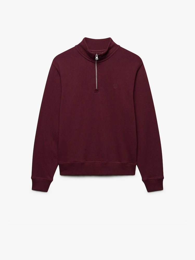 Superdry Red Signature Emb Half Zip Sweat Top - Image 1 of 1