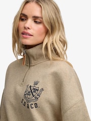 Коричневий - Superdry Country Club Half Zip Sweat Top - Image 4 of 7