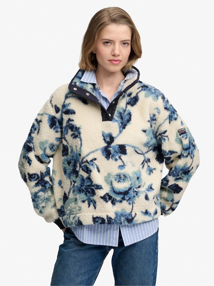 Синій - Superdry Super Soft Printed Half Zip Neck Sweat Top - Image 1 of 6