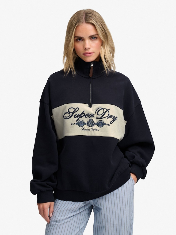 Superdry Blue Ornate Script Half Zip Sweat Top - Image 1 of 4