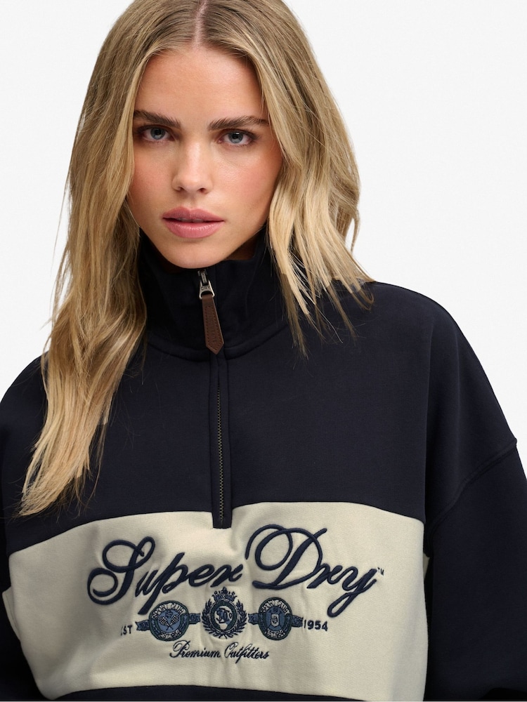 Superdry Blue Ornate Script Half Zip Sweat Top - Image 2 of 4