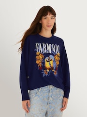 Farm Rio Blue Love Birds Embroidery Sweater - Image 1 of 4