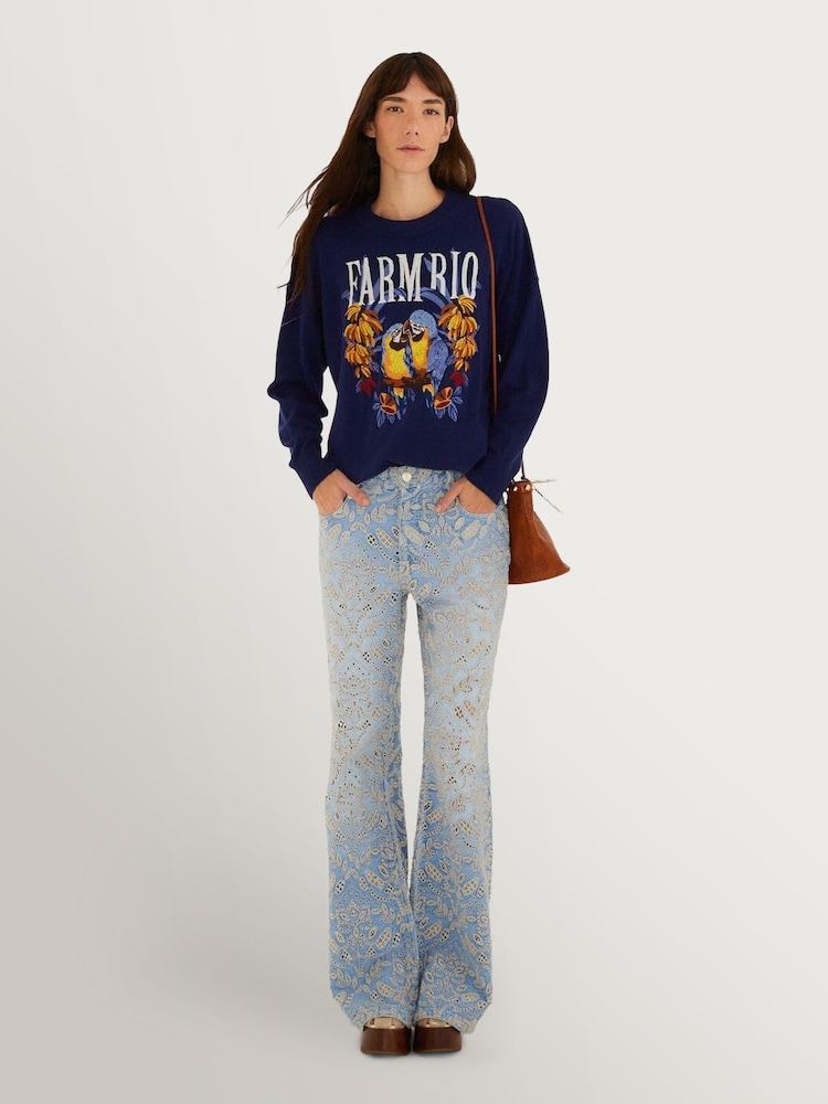 Farm Rio Blue Love Birds Embroidery Sweater - Image 4 of 4