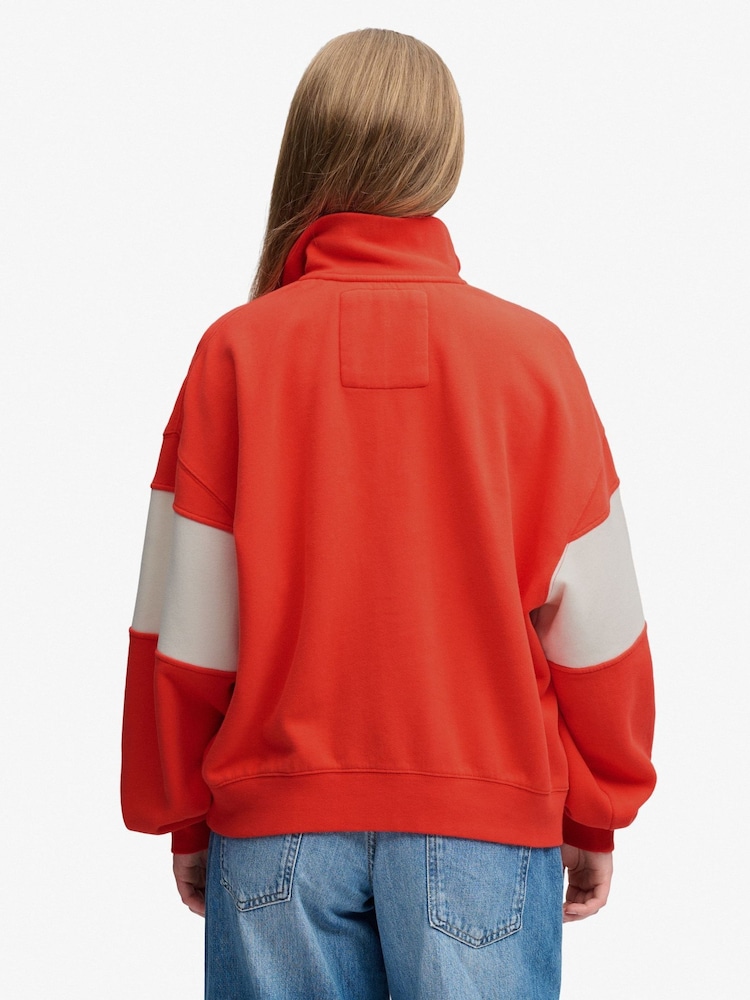 Superdry Red Preppy Half Zip Sweat Top - Image 2 of 6