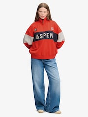 Superdry Red Preppy Half Zip Sweat Top - Image 3 of 6