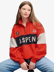 Superdry Red Preppy Half Zip Sweat Top - Image 5 of 6