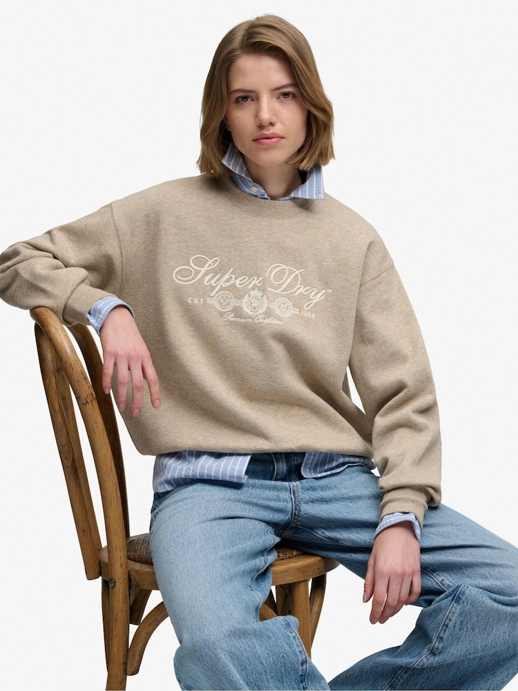 Superdry Brown Country Club Crew Sweat Top - Image 1 of 7 Superdry Brown Country Club Crew Sweat Top - Image 1 of 7