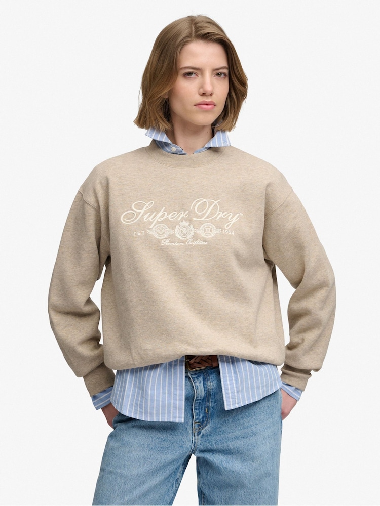Superdry Brown Country Club Crew Sweat Top - Image 2 of 7 Superdry Brown Country Club Crew Sweat Top - Image 2 of 7