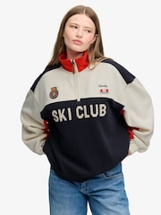 Superdry Cream Preppy Half Zip Sweat Top - Image 1 of 6