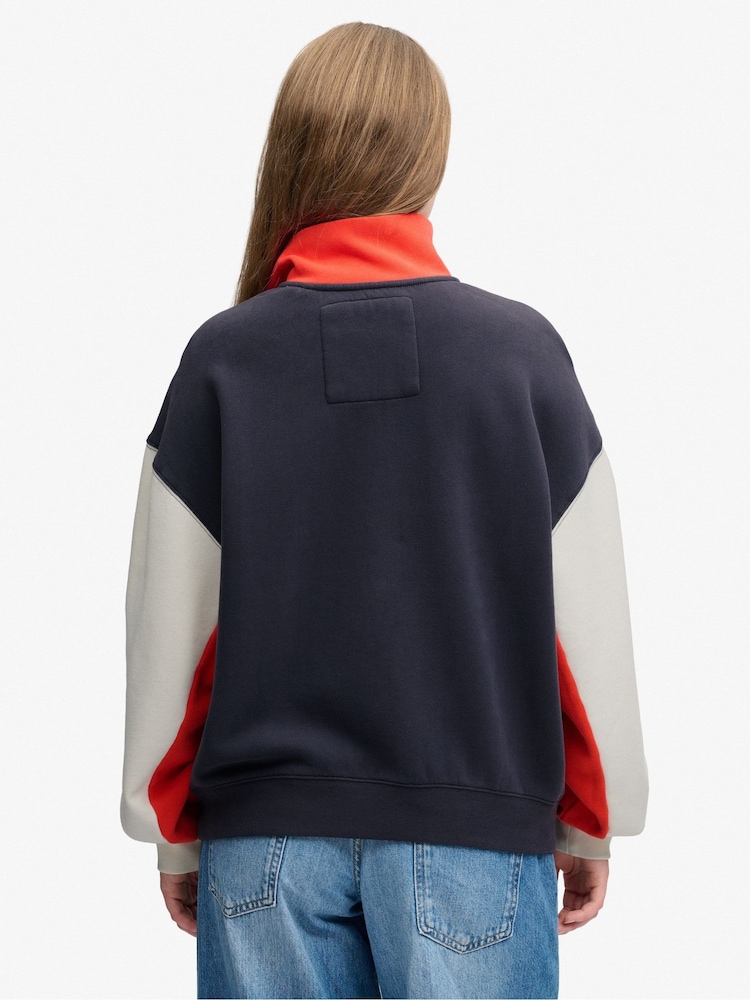 Superdry Cream Preppy Half Zip Sweat Top - Image 2 of 6