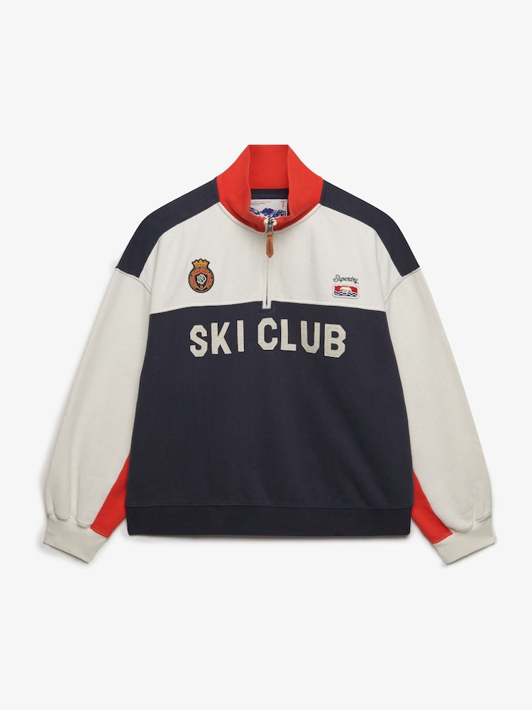 Superdry Cream Preppy Half Zip Sweat Top - Image 6 of 6