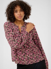 Kaffe Black Bella V-Neck Long Sleeve Shirt - Image 1 of 5