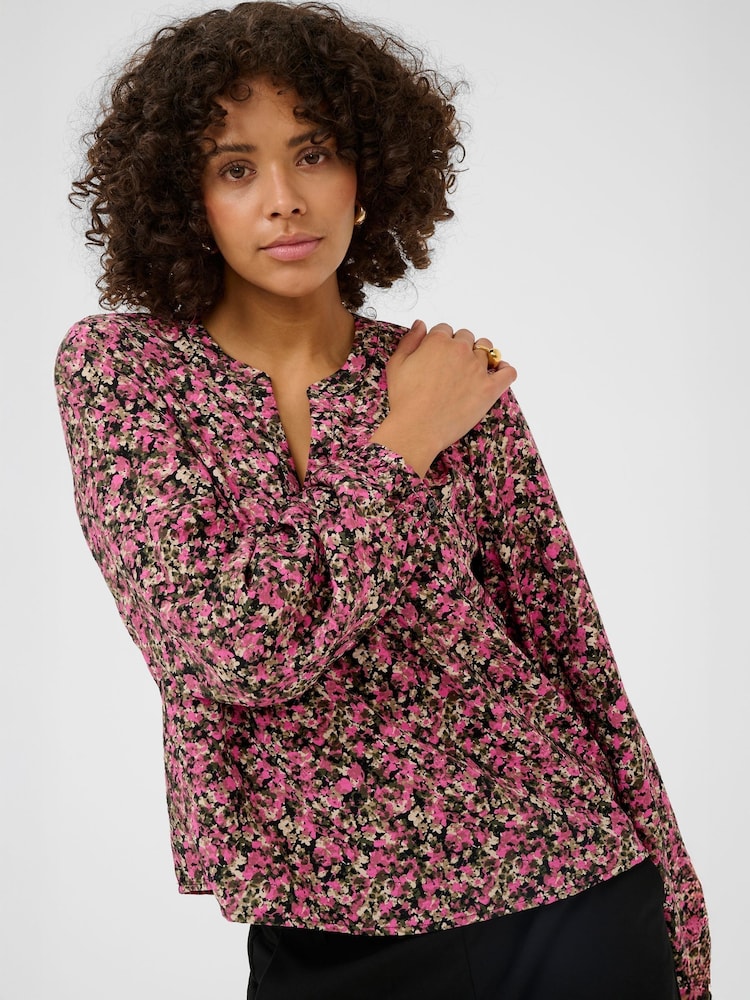 Kaffe Black Bella V-Neck Long Sleeve Shirt - Image 1 of 5 Kaffe Black Bella V-Neck Long Sleeve Shirt - Image 1 of 5