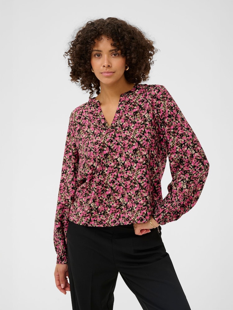 Kaffe Black Bella V-Neck Long Sleeve Shirt - Image 2 of 5 Kaffe Black Bella V-Neck Long Sleeve Shirt - Image 2 of 5