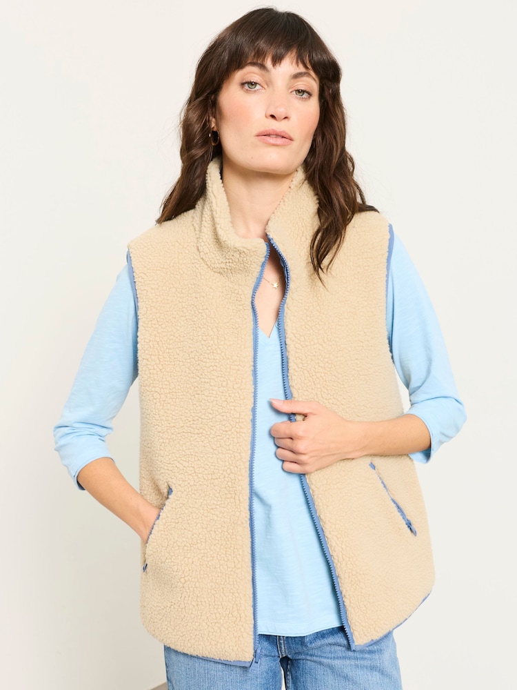 FatFace Luna Blue Colourblock Petite Reversible Padded Borg Fleece Gilet - Image 1 of 9