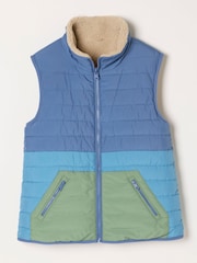 FatFace Luna Blue Colourblock Petite Reversible Padded Borg Fleece Gilet - Image 8 of 9