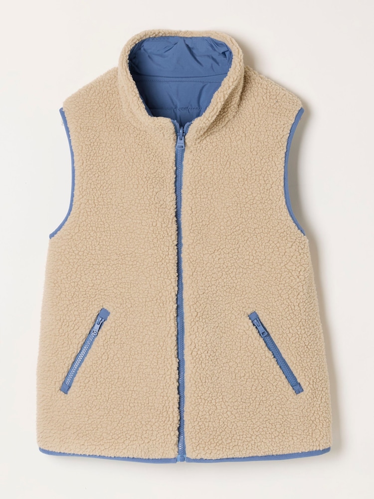 FatFace Luna Blue Colourblock Petite Reversible Padded Borg Fleece Gilet - Image 9 of 9