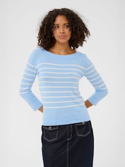 Kaffe Blue Kalizza Long Sleeve Boatneck Jumper - Image 1 of 6