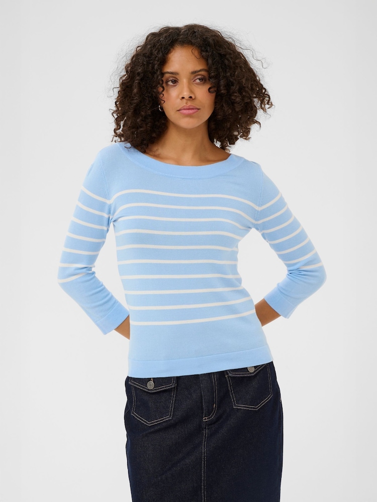 Kaffe Blue Kalizza Long Sleeve Boatneck Jumper - Image 1 of 6