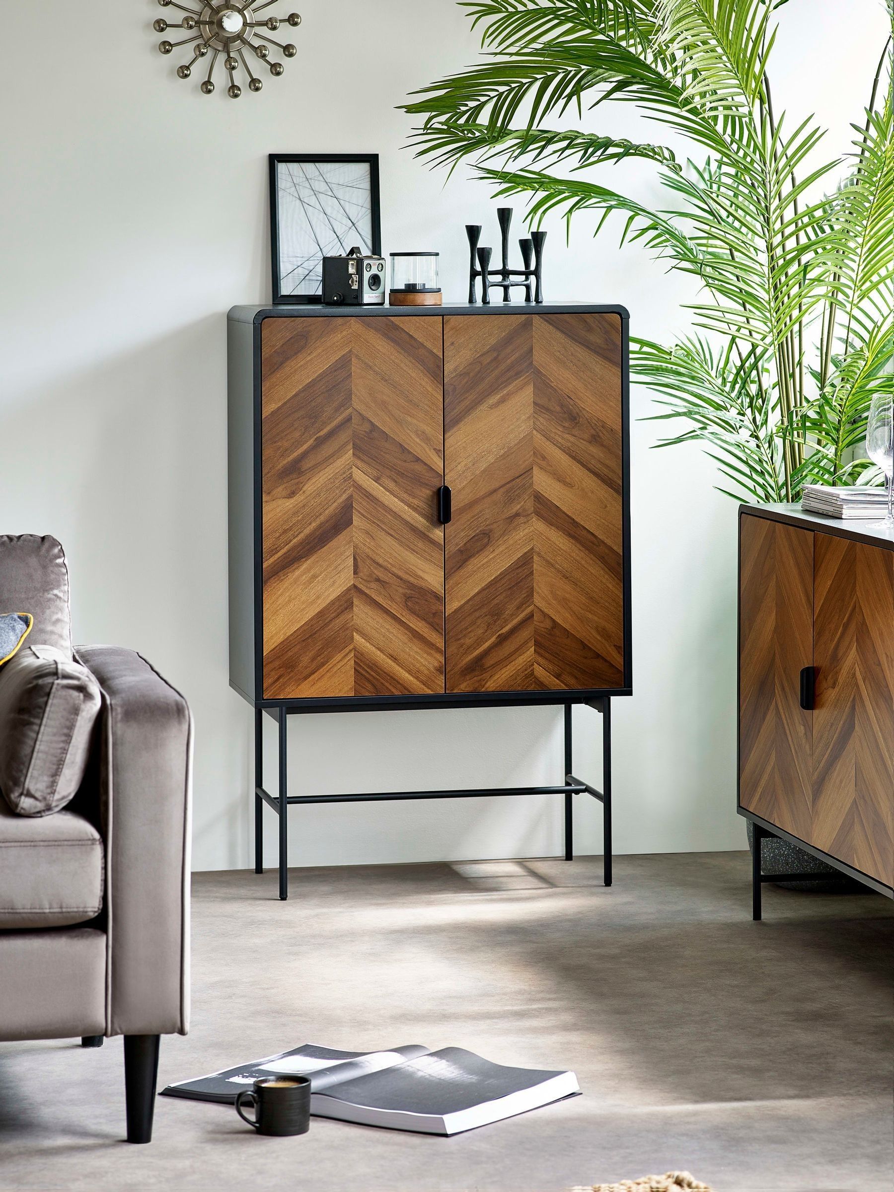 Julian Bowen Alvin Black And Natural Wood-Effect 2 Door Storage Cabinet - Image 4
