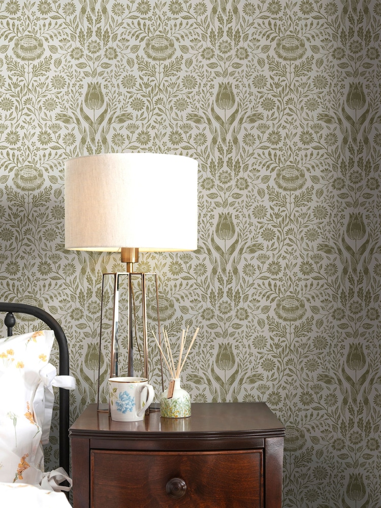 Laura Ashley Hedgerow Ashstead Damask A4 Wallpaper Sample - Image 1 of 4