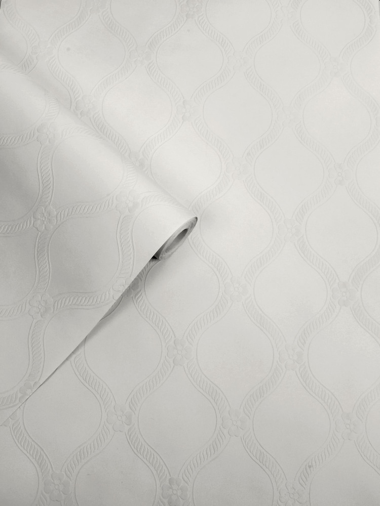 Laura Ashley White Landford Paintable A4 Wallpaper Sample - Image 3 of 3