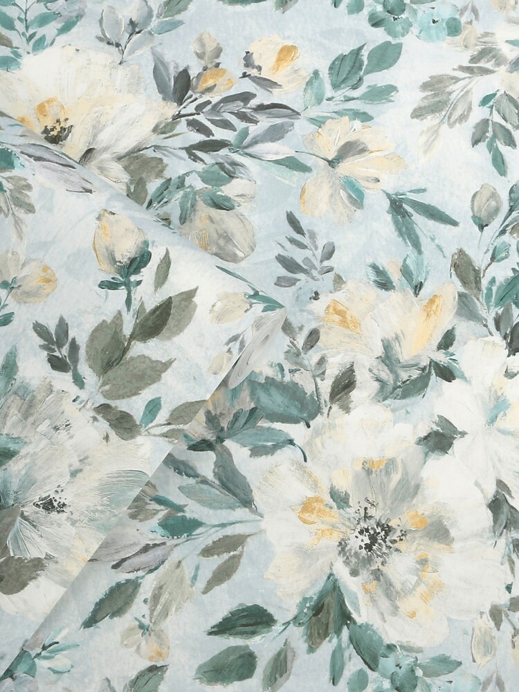 Laura Ashley Pale Teal Elowen Peony A4 Wallpaper Sample - Image 1 of 4