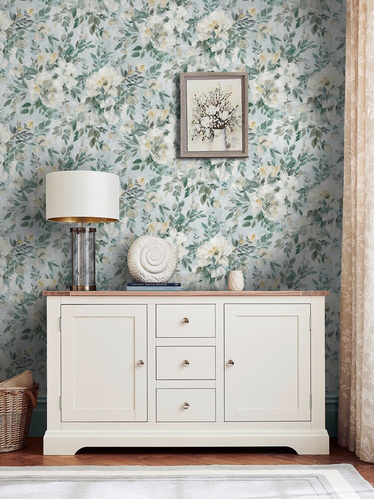Laura Ashley Pale Teal Elowen Peony A4 Wallpaper Sample - Image 2 of 4