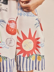 Cream/Red Map Print Pleat Front Bermuda Shorts - Image 5 of 5